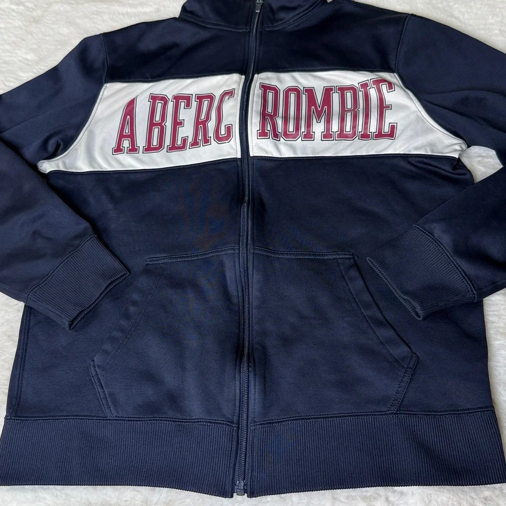 Abercrombie & Fitch Track‎ Jacket Spellout Womens M Navy Full Zip Athletic Read